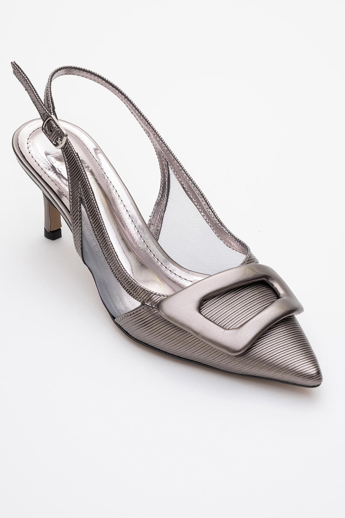 Foley - Stiletto sin talón con punta afilada y rayas color platino (mujer)