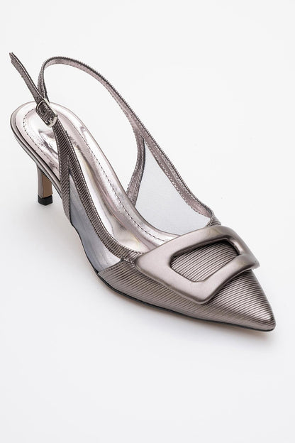 Foley - Stiletto sin talón con punta afilada y rayas color platino (mujer)