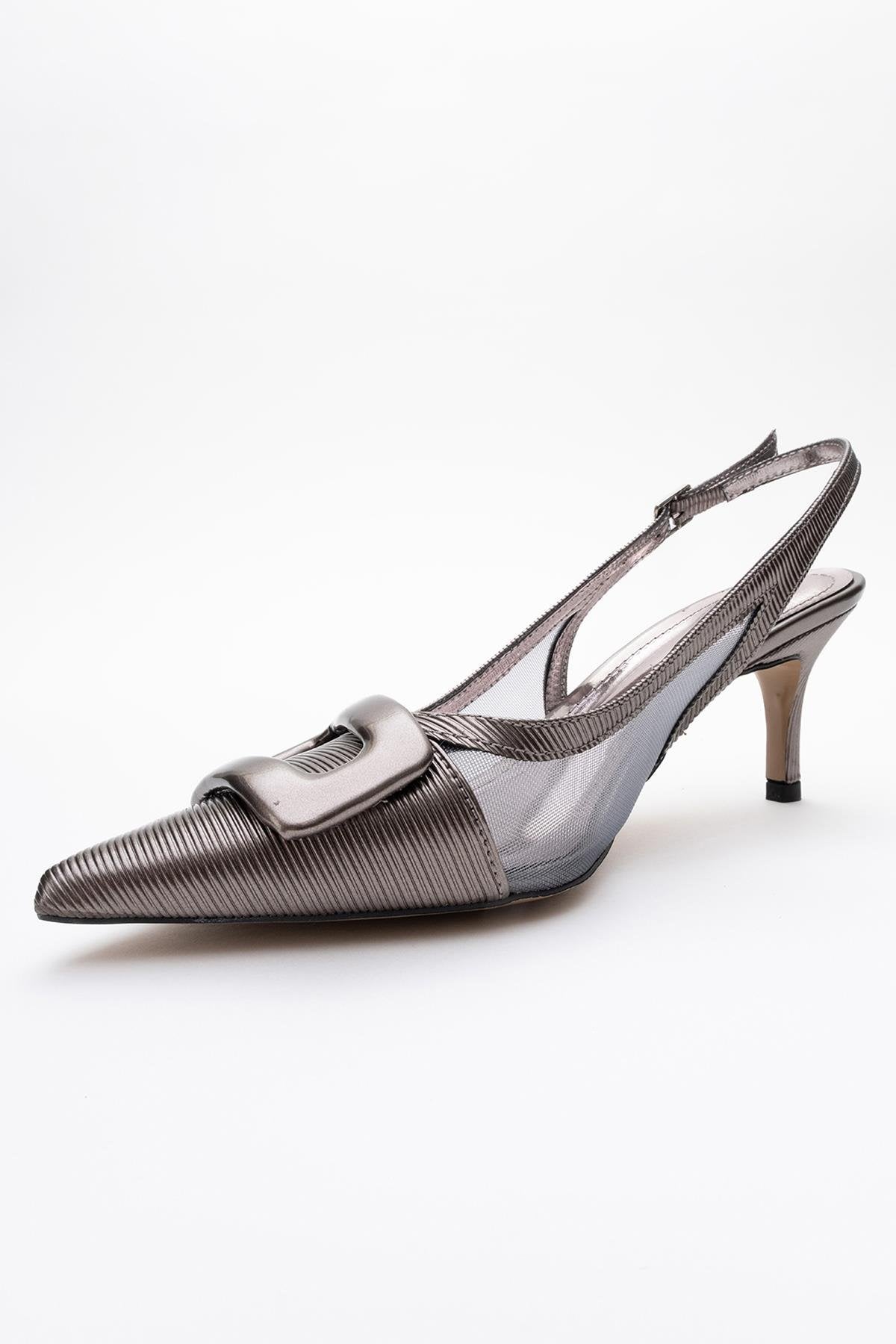 Foley - Stiletto sin talón con punta afilada y rayas color platino (mujer)
