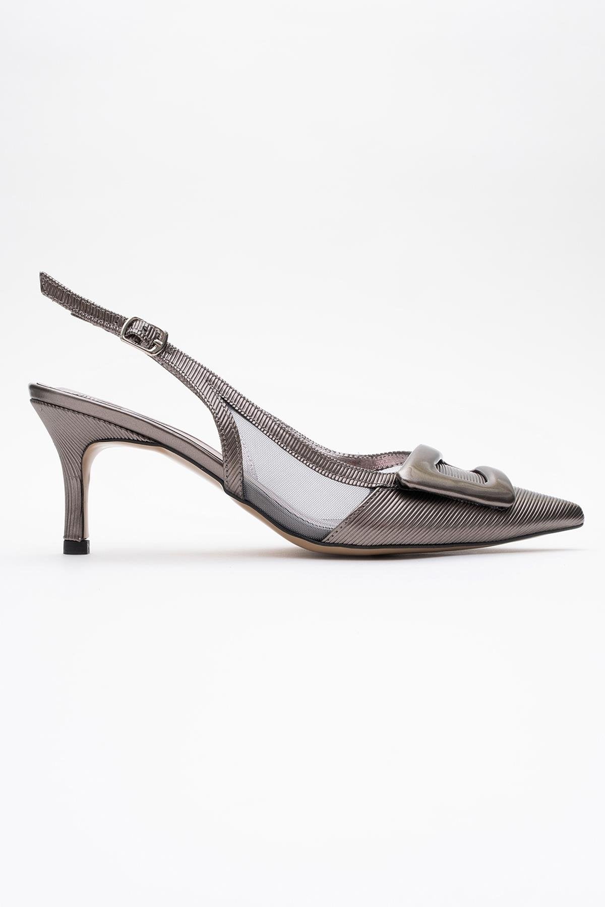 Foley - Stiletto sin talón con punta afilada y rayas color platino (mujer)