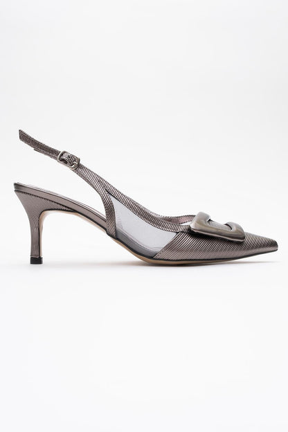Foley - Stiletto sin talón con punta afilada y rayas color platino (mujer)