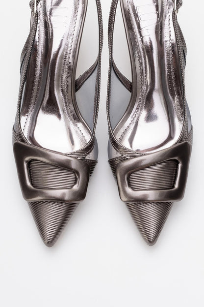 Foley - Stiletto sin talón con punta afilada y rayas color platino (mujer)