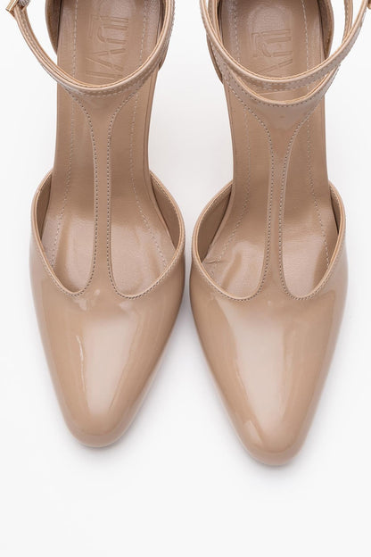 Jon - Beige Patent T-Strap Pump (Women)