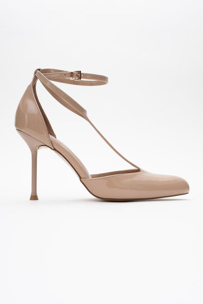 Jon - Beige Patent T-Strap Pump (Women)