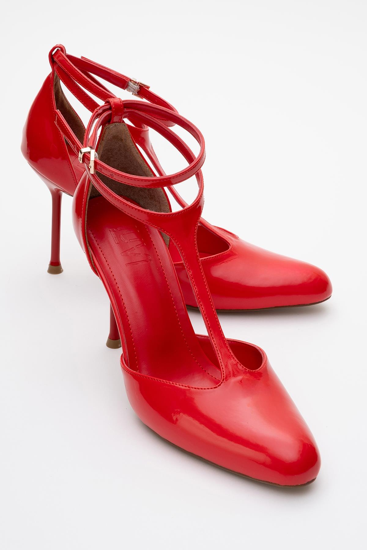 Jon - Zapatos de tacón "T-Strap Pump" de charol rojos (Mujer)