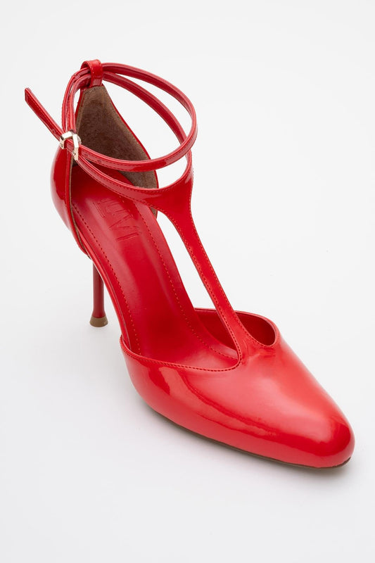 Jon - Zapatos de tacón "T-Strap Pump" de charol rojos (Mujer)