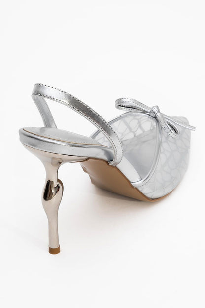 Peony - Zapatos de tacón de aguja con lazo de malla plateada (Mujer)