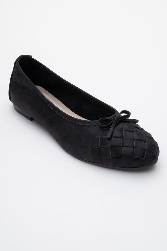 03 - Black Glitter Genuine Leather Ballet Flat (Women)