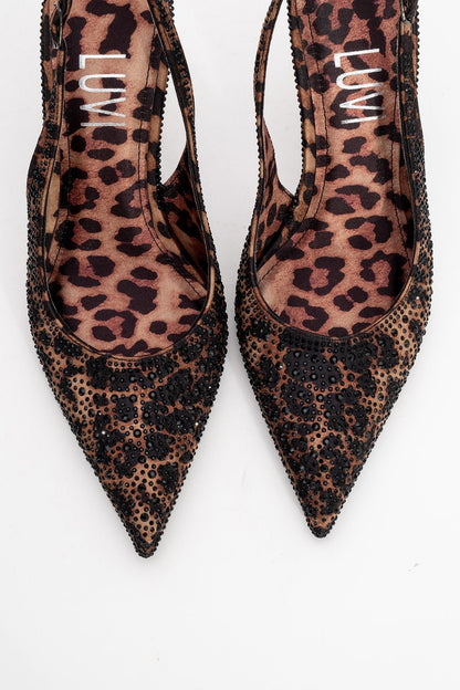 Roya - Zapatos de Tacón de Aguja con Punta en Pico, de Satén Estampado Negro/Amarillo con Joyas (Mujer)