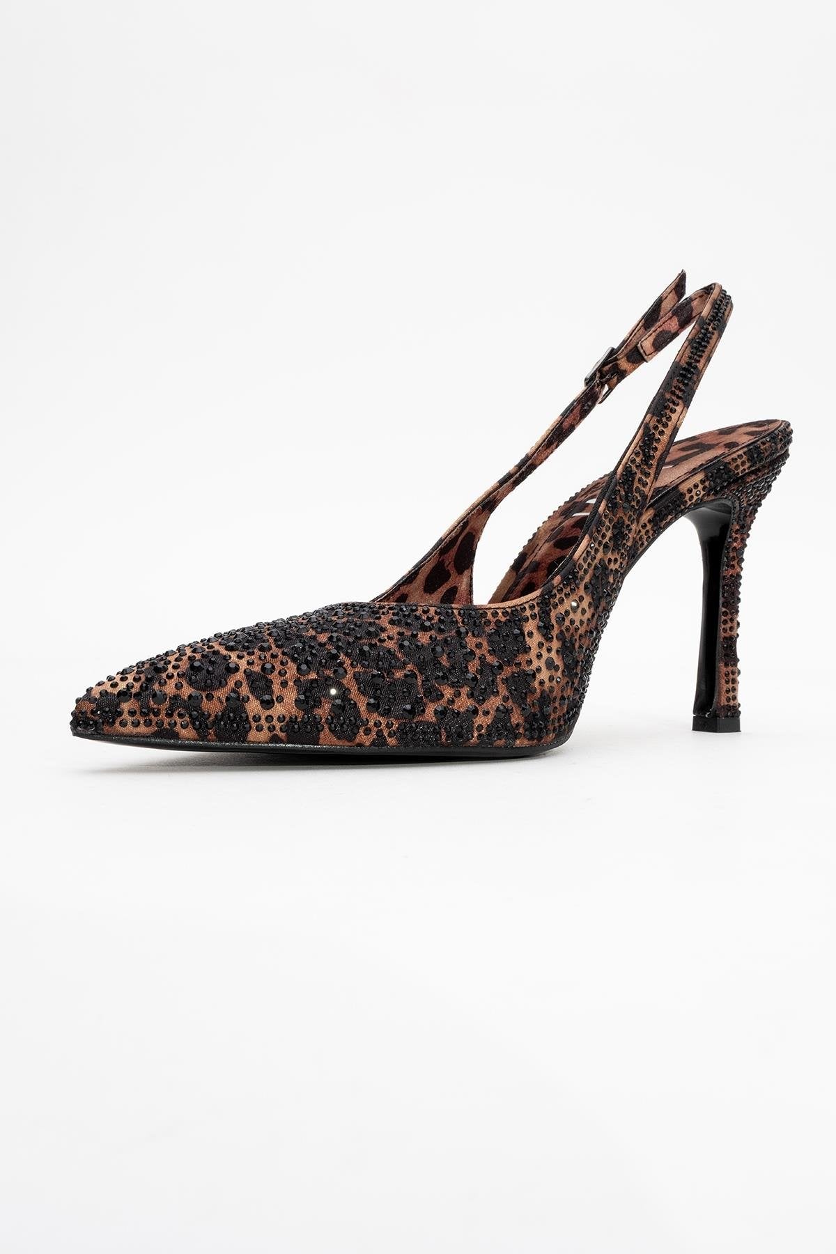 Roya - Zapatos de Tacón de Aguja con Punta en Pico, de Satén Estampado Negro/Amarillo con Joyas (Mujer)