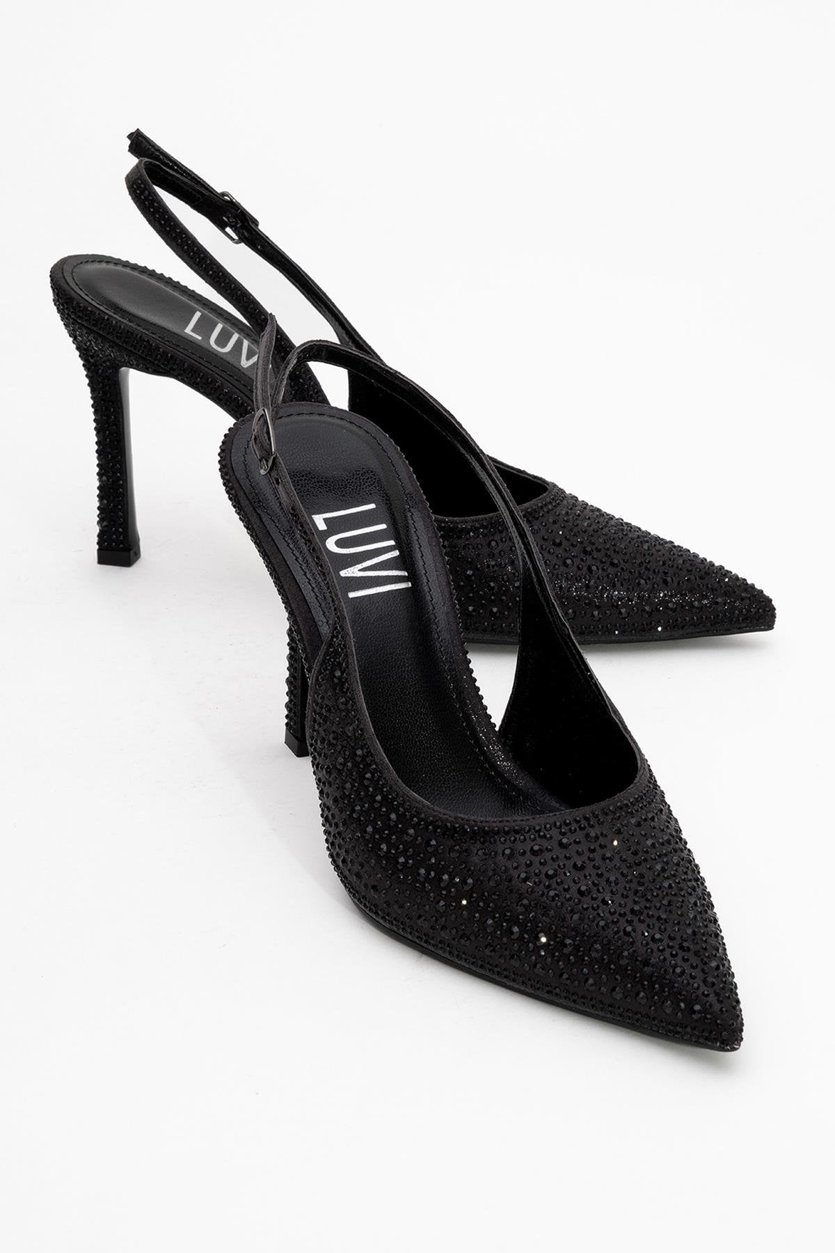 Roya - Stiletto con punta adornado con joyas negras (Mujer)