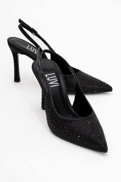 Roya - Stiletto con punta adornado con joyas negras (Mujer)