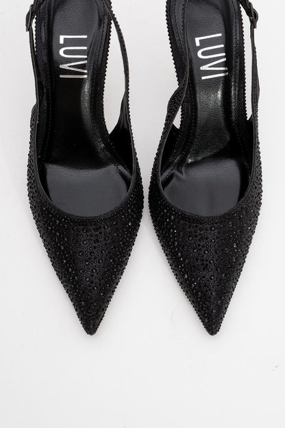 Roya - Stiletto con punta adornado con joyas negras (Mujer)
