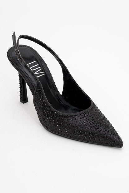 Roya - Stiletto con punta adornado con joyas negras (Mujer)