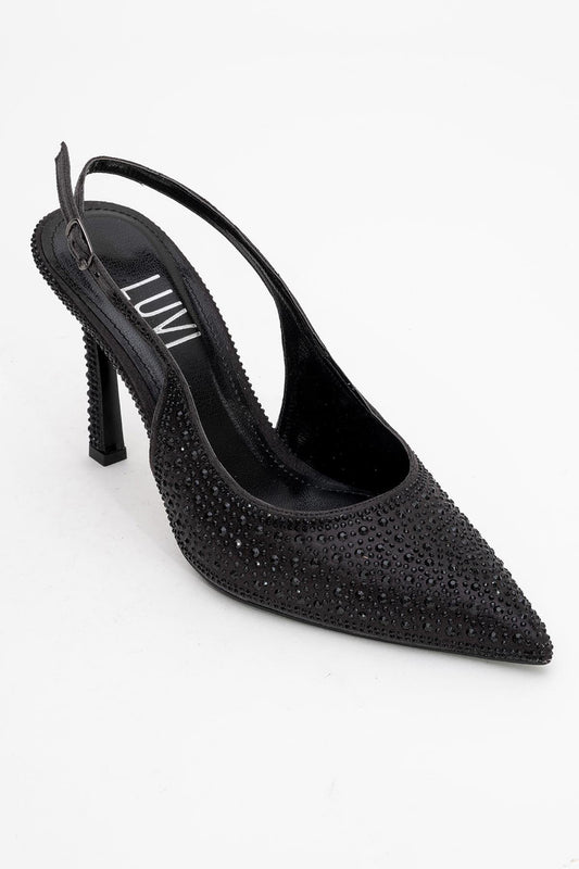 Roya - Stiletto con punta adornado con joyas negras (Mujer)