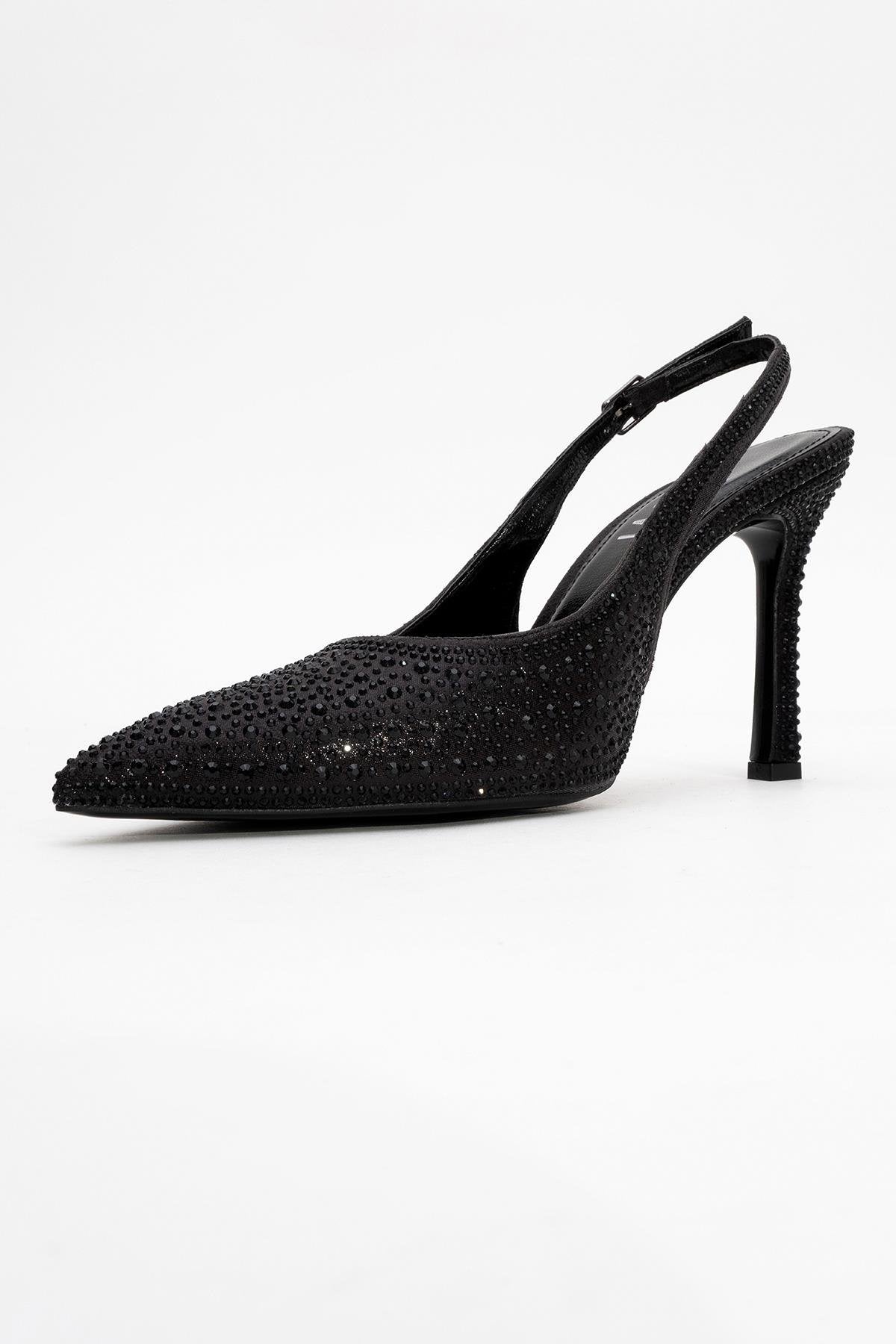 Roya - Stiletto con punta adornado con joyas negras (Mujer)