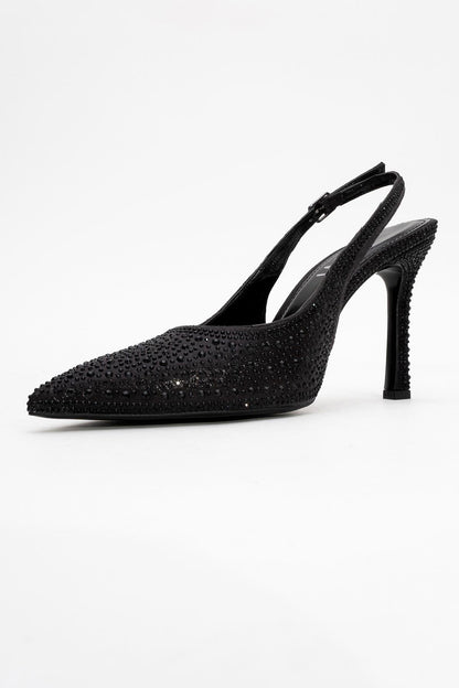Roya - Stiletto con punta adornado con joyas negras (Mujer)