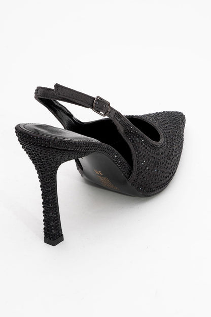 Roya - Stiletto con punta adornado con joyas negras (Mujer)