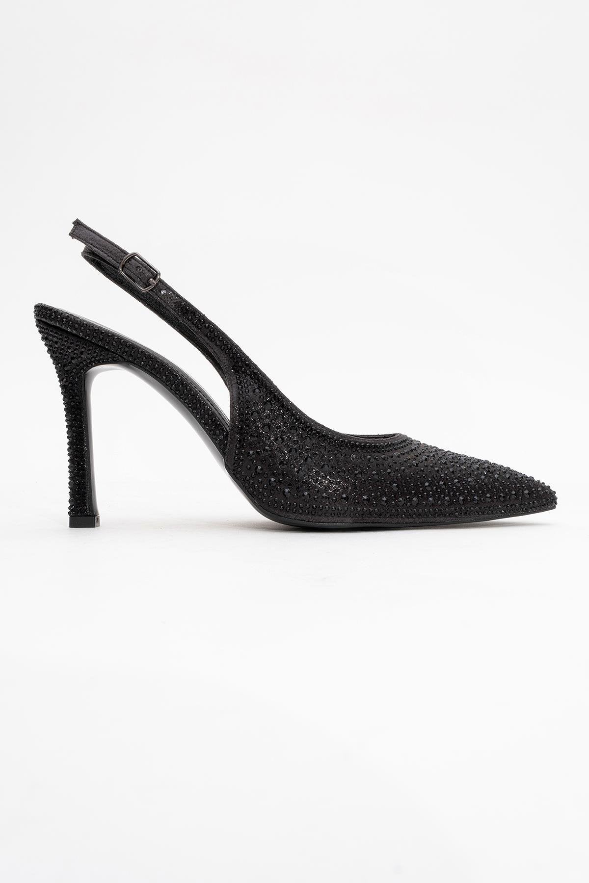 Roya - Stiletto con punta adornado con joyas negras (Mujer)