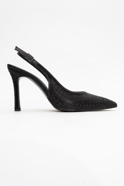 Roya - Stiletto con punta adornado con joyas negras (Mujer)