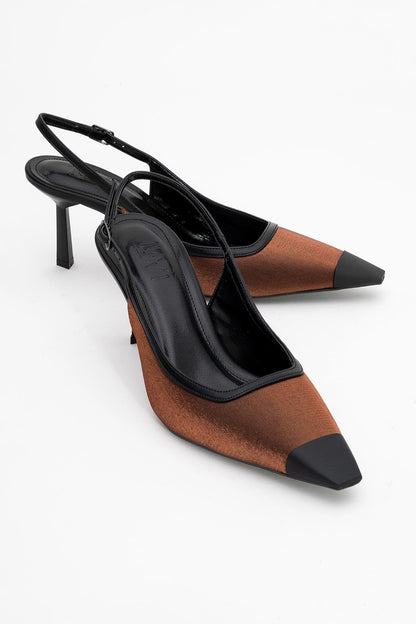Alive - Zapatos de tacón de punta fina de satén color cobre (Mujer)