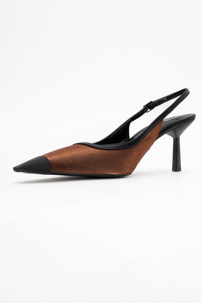 Alive - Zapatos de tacón de punta fina de satén color cobre (Mujer)