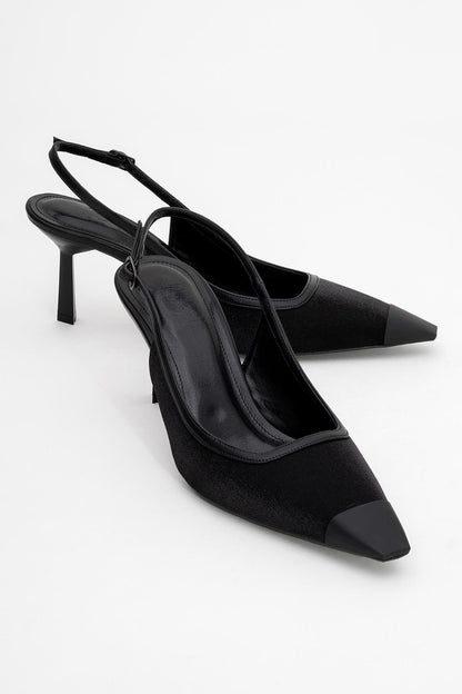 Alive - Zapatilla de tacón de aguja de satén negro (mujer)