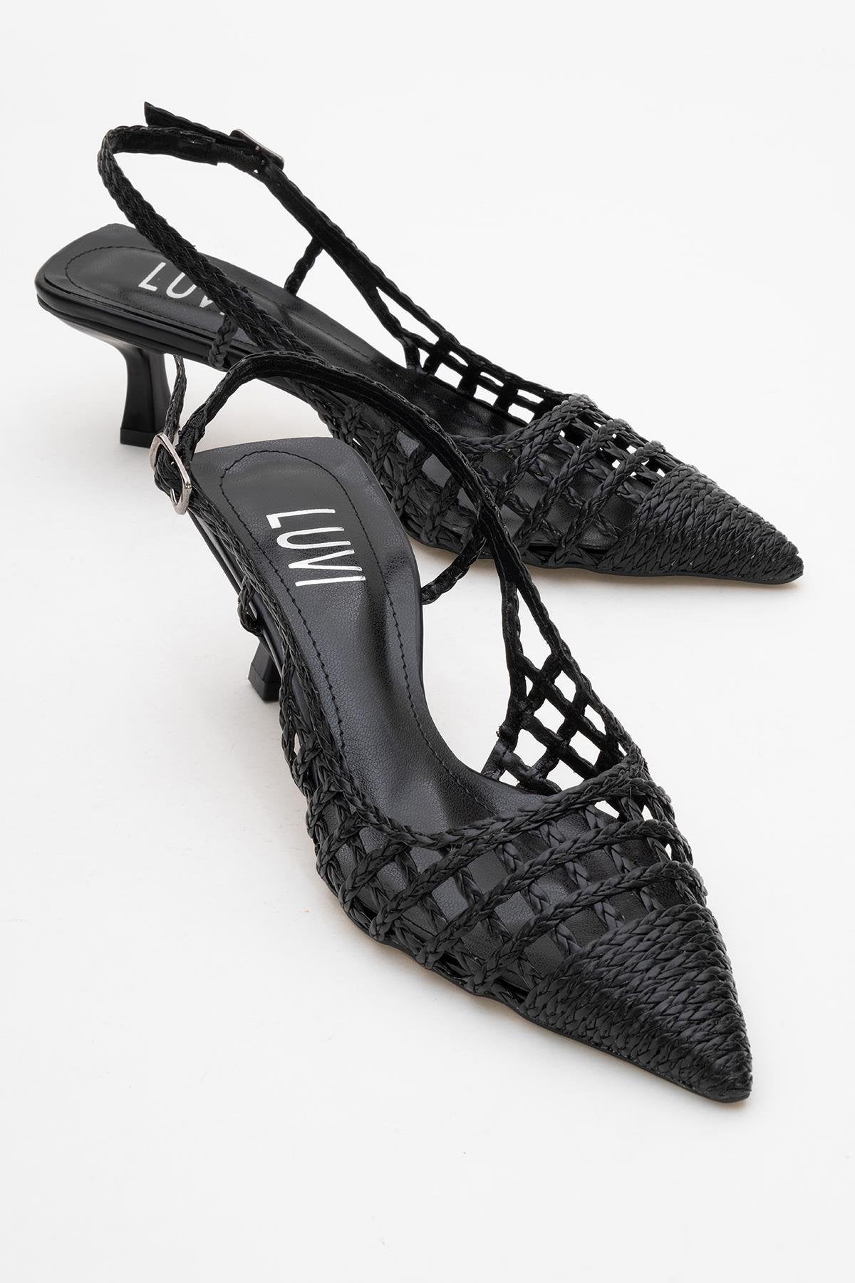 Heaven - Zapatilla de tacón de punto negra con punta (Mujer)