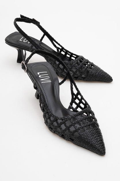 Heaven - Zapatilla de tacón de punto negra con punta (Mujer)
