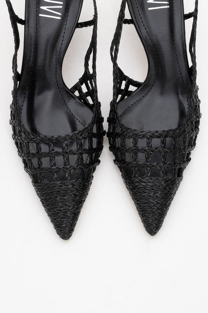 Heaven - Zapatilla de tacón de punto negra con punta (Mujer)