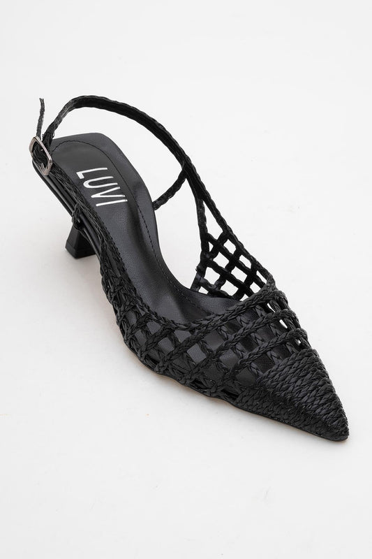 Heaven - Zapatilla de tacón de punto negra con punta (Mujer)