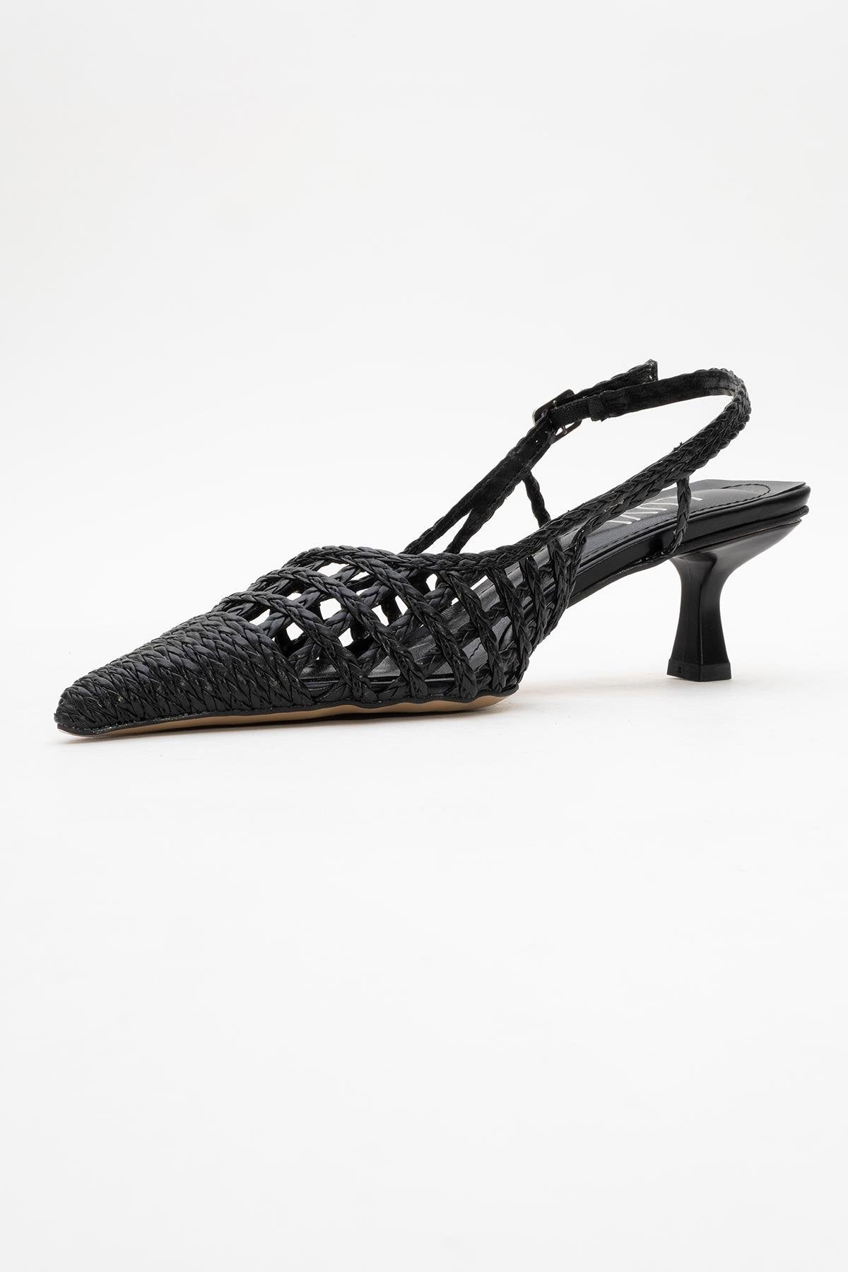 Heaven - Zapatilla de tacón de punto negra con punta (Mujer)