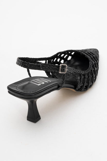 Heaven - Zapatilla de tacón de punto negra con punta (Mujer)
