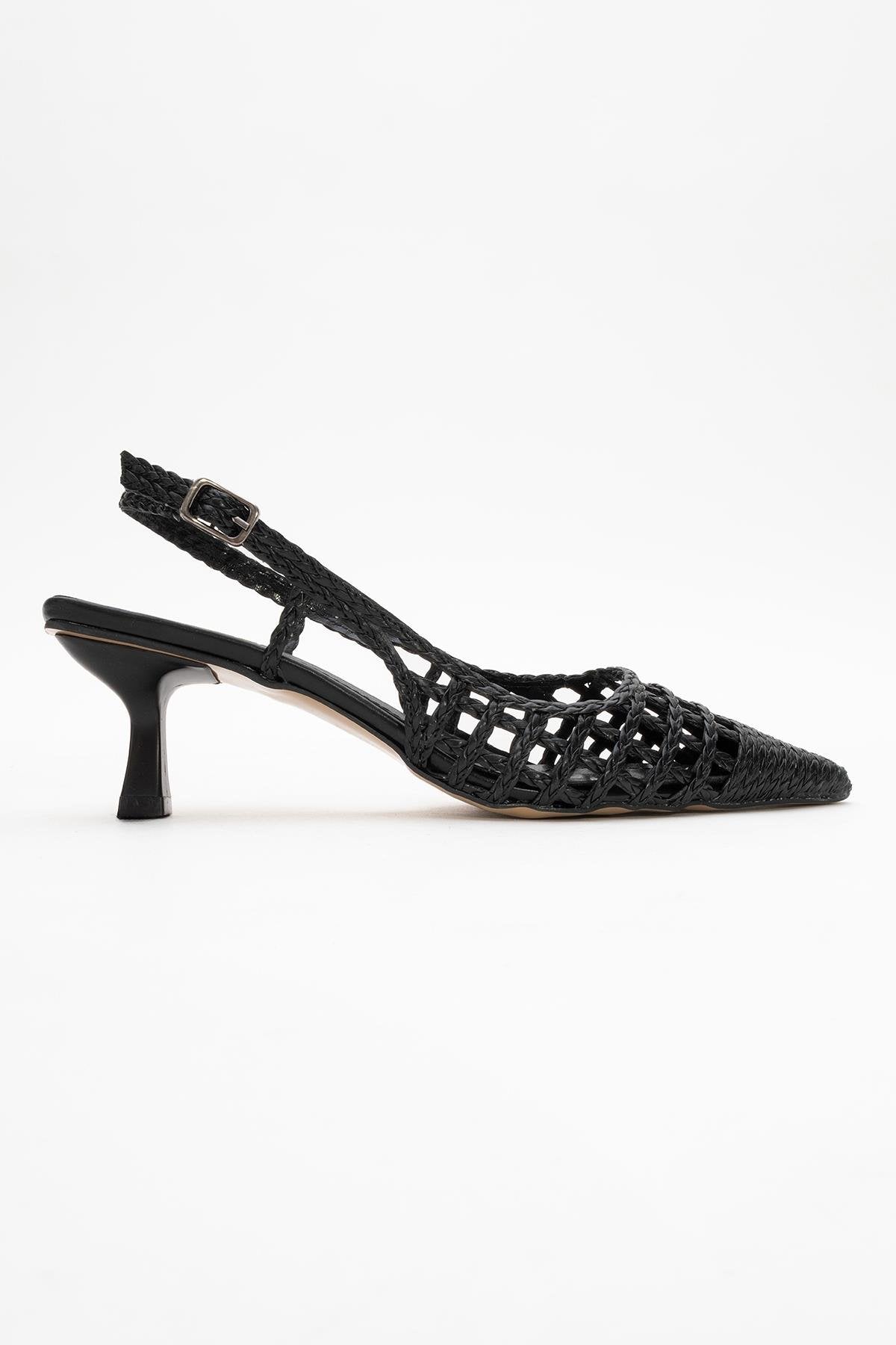 Heaven - Zapatilla de tacón de punto negra con punta (Mujer)