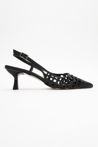Heaven - Zapatilla de tacón de punto negra con punta (Mujer)