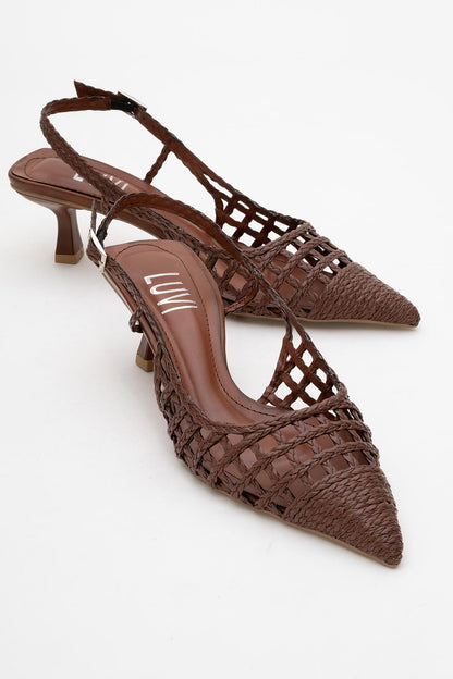 Heaven - Zapatilla de tacón bajo con lazo trasero de coñac oscuro (mujer)