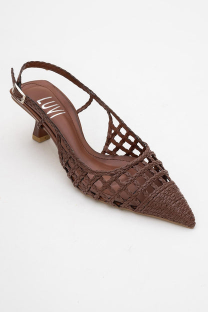 Heaven - Zapatilla de tacón bajo con lazo trasero de coñac oscuro (mujer)