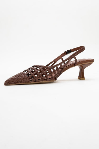 Heaven - Zapatilla de tacón bajo con lazo trasero de coñac oscuro (mujer)