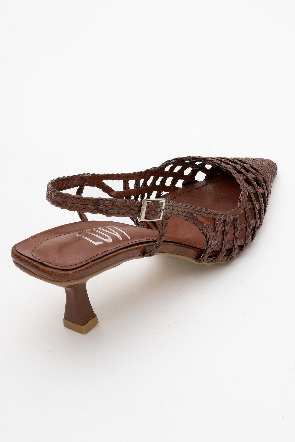 Heaven - Zapatilla de tacón bajo con lazo trasero de coñac oscuro (mujer)