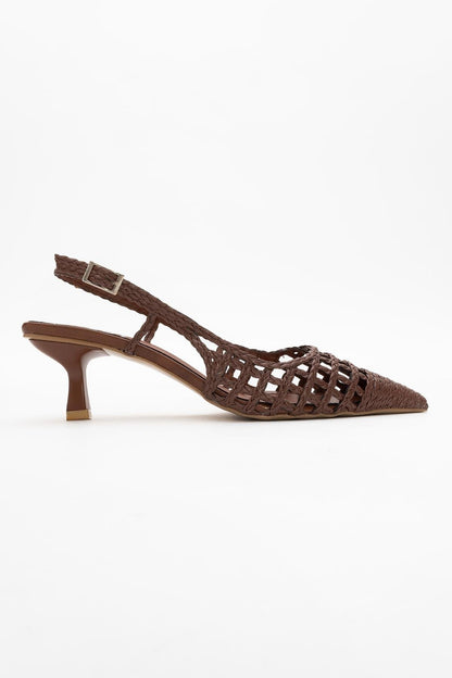 Heaven - Zapatilla de tacón bajo con lazo trasero de coñac oscuro (mujer)