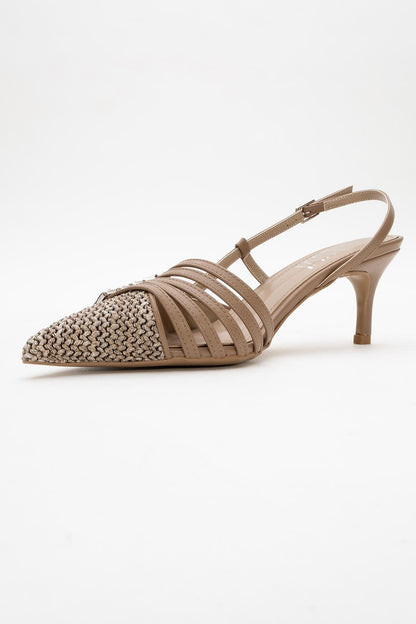 Zenith - Tacón de mujer destalonado con punta, color beige oscuro