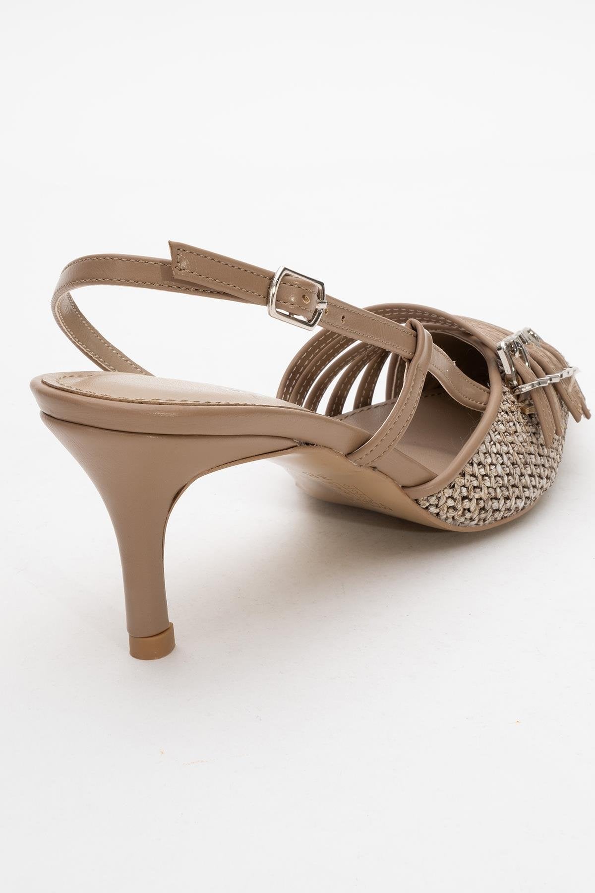 Zenith - Tacón de mujer destalonado con punta, color beige oscuro