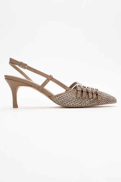 Zenith - Tacón de mujer destalonado con punta, color beige oscuro