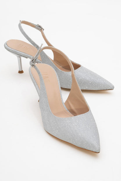 Caisa - Zapatos de Tacón Stiletto Plateados con Purpurina (Mujer)