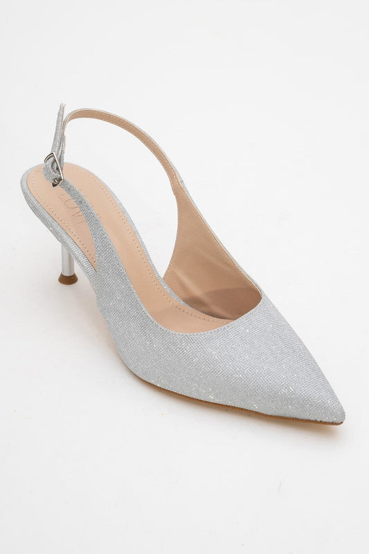 Caisa - Zapatos de Tacón Stiletto Plateados con Purpurina (Mujer)