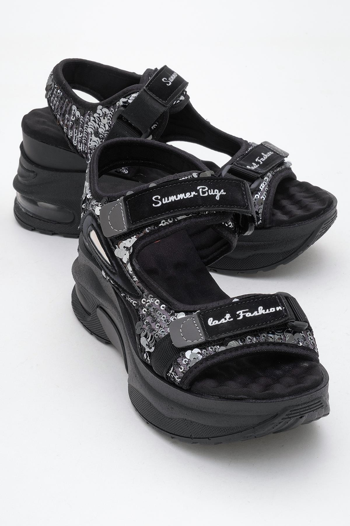 Arthur - Sandalias deportivas de plataforma con tiras negras (Mujer)