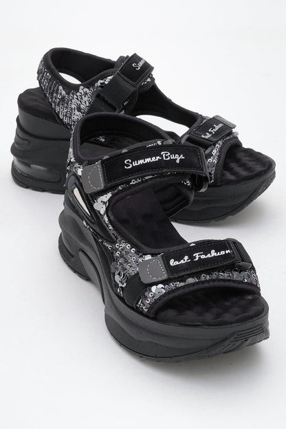 Arthur - Sandalias deportivas de plataforma con tiras negras (Mujer)