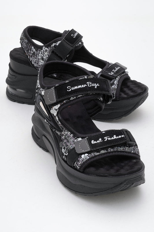 Arthur - Sandalias deportivas de plataforma con tiras negras (Mujer)