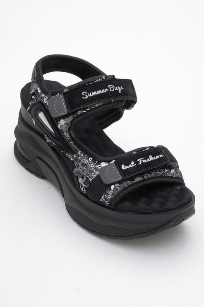 Arthur - Sandalias deportivas de plataforma con tiras negras (Mujer)