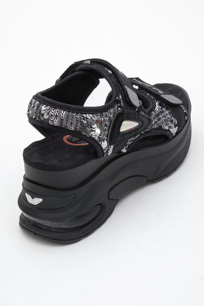 Arthur - Sandalias deportivas de plataforma con tiras negras (Mujer)